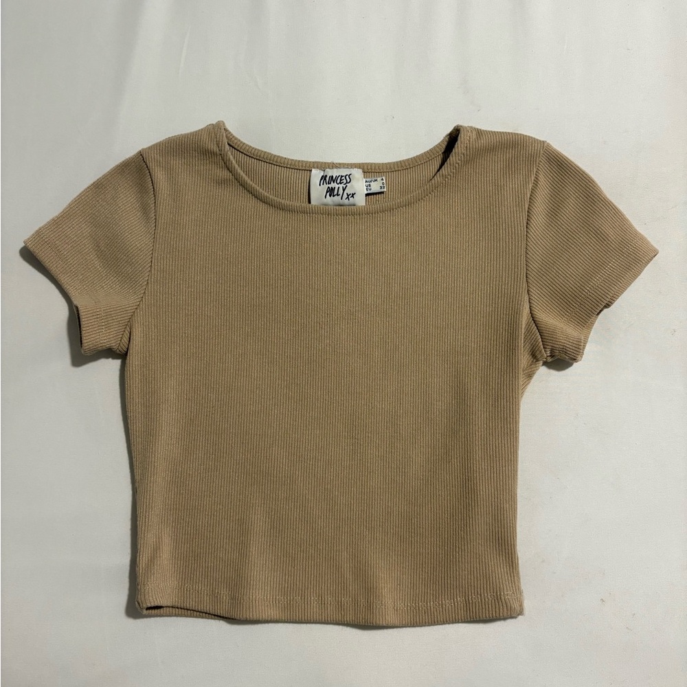 Princess Polly Tan Fitted Crop T-Shirt